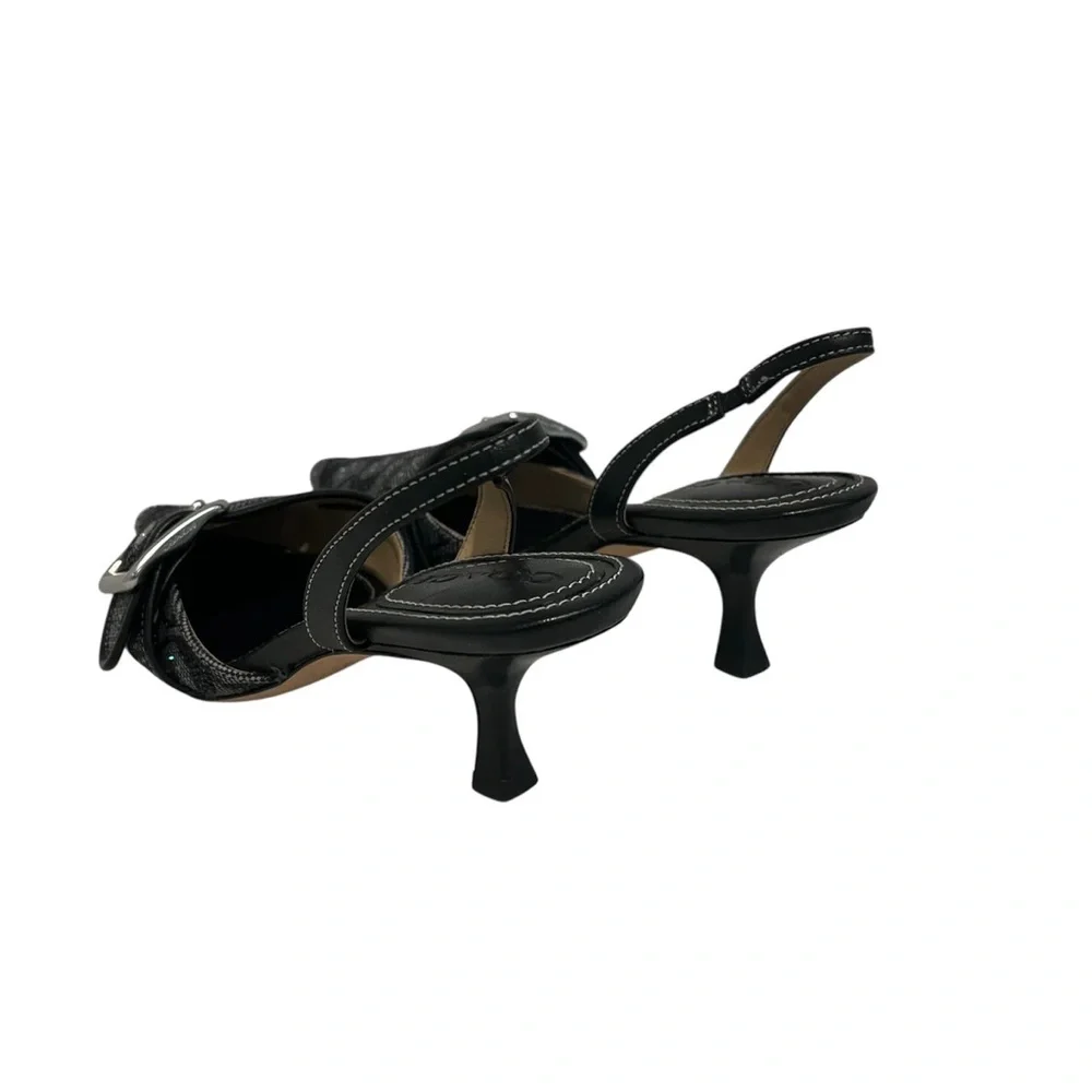 Coach Black Pointed Slingback Heels with Silver Buckle - Picture 2 of 3